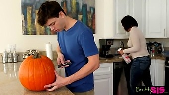 Stepdaughter Discovers Her Stepbrother Having Sex With A Pumpkin In The House