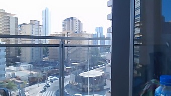 Sexy Gamer Girl In Clothing Reveals Outdoors On Terrace